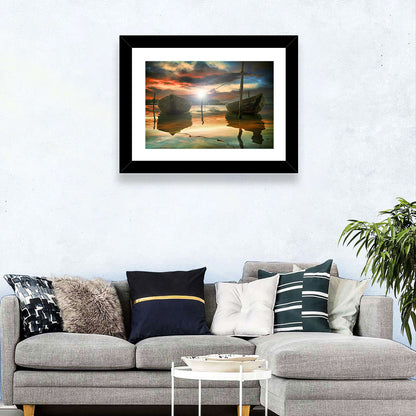 Two Wooden Boats at Sunset Wall Art