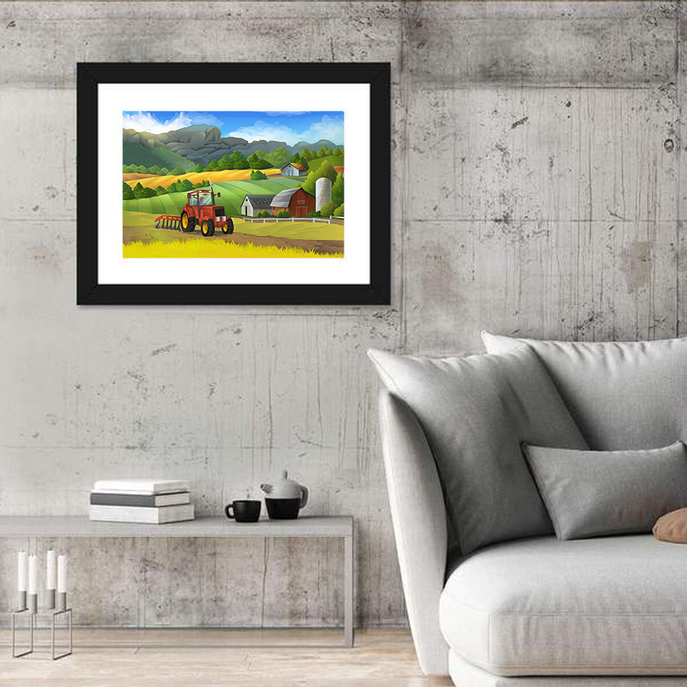 Red Tractor Farm Landscape Wall Art