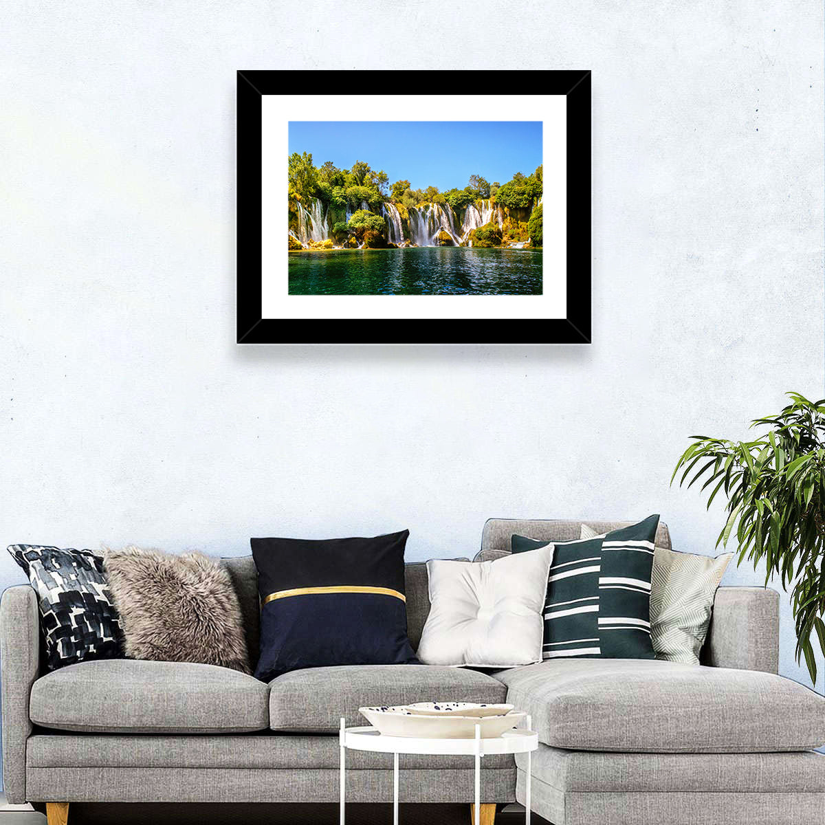 Kravice Waterfalls Wall Art in a room, landscape