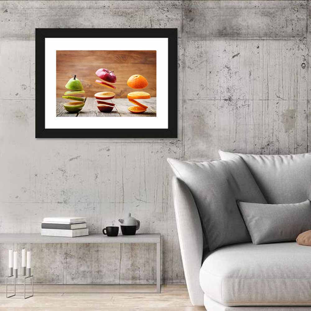 Floating Sliced Fruit Row Wall Art in a room, landscape