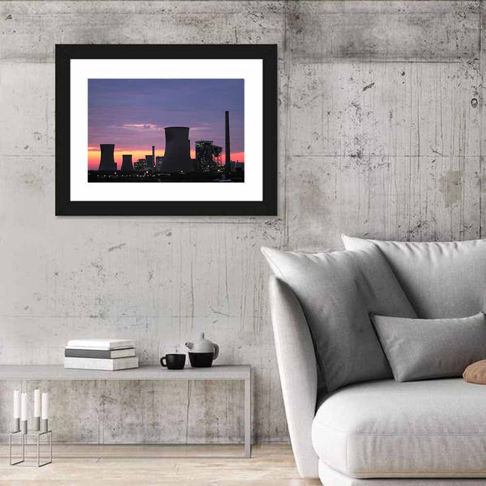 Coal Power Plant Sunset Silhouette Wall Art