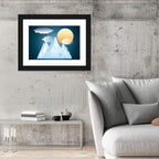 Geometric Snowy Mountain with Golden Sun Wall Art