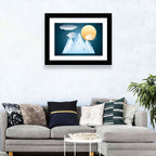Geometric Snowy Mountain with Golden Sun Wall Art