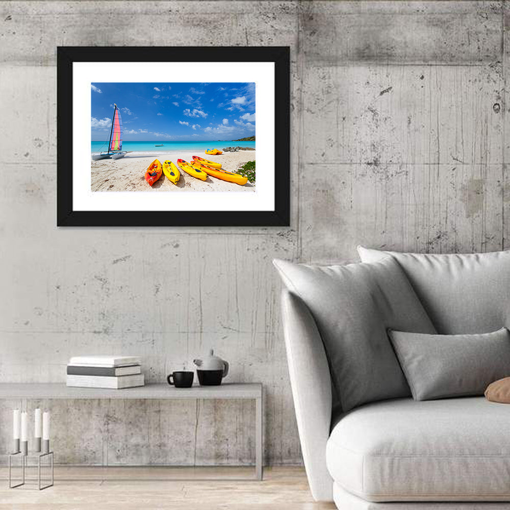 Yellow Kayaks on Tropical Beach Wall Art