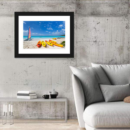 Yellow Kayaks on Tropical Beach Wall Art