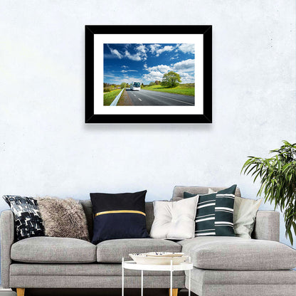 White Bus on Meadow Road Wall Art