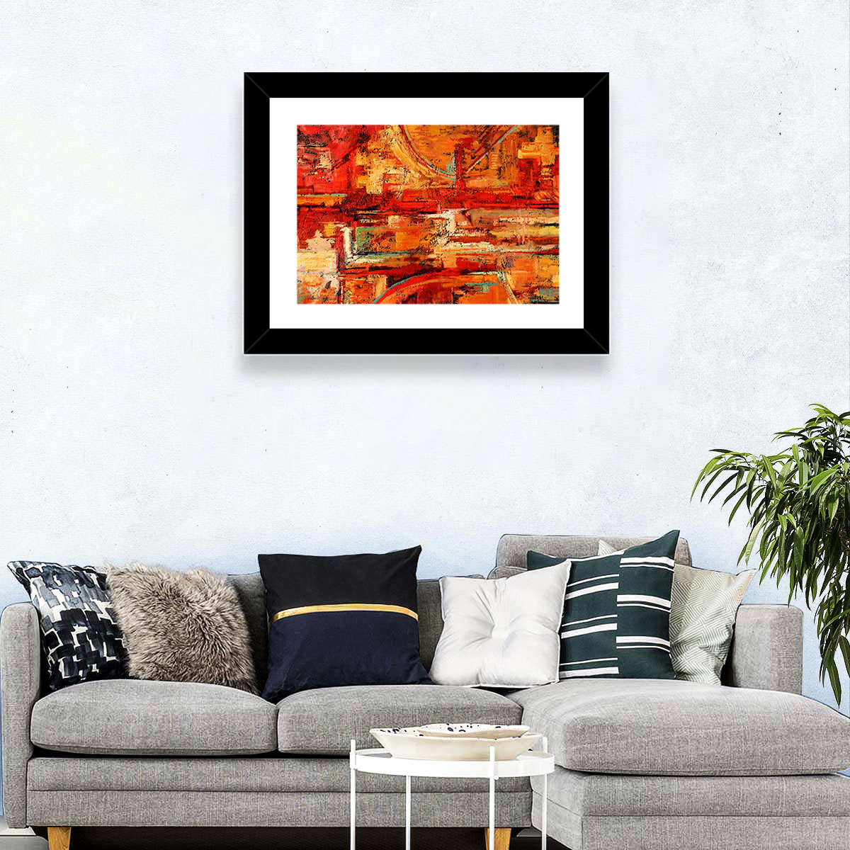 Vibrant Impasto Color Blocks Wall Art in a room, landscape