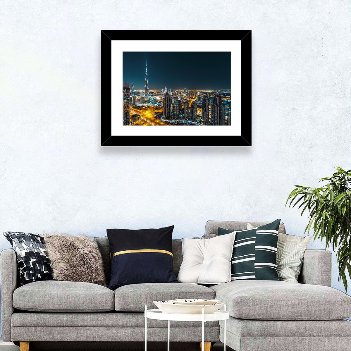 Dubai Night Skyline with Burj Khalifa Wall Art