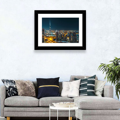 Dubai Night Skyline with Burj Khalifa Wall Art