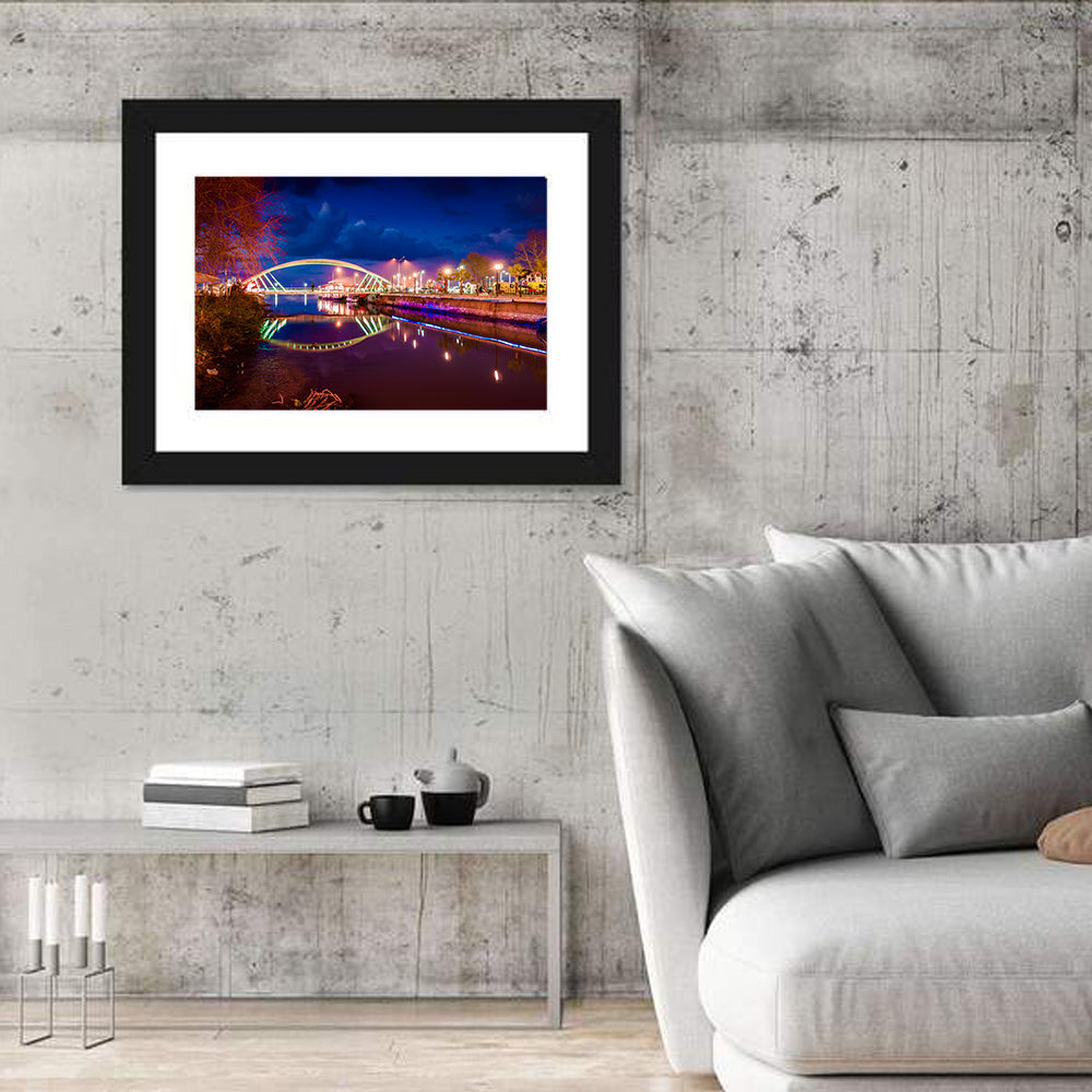 Lovers Bridge Nightscape Wall Art in a room, landscape