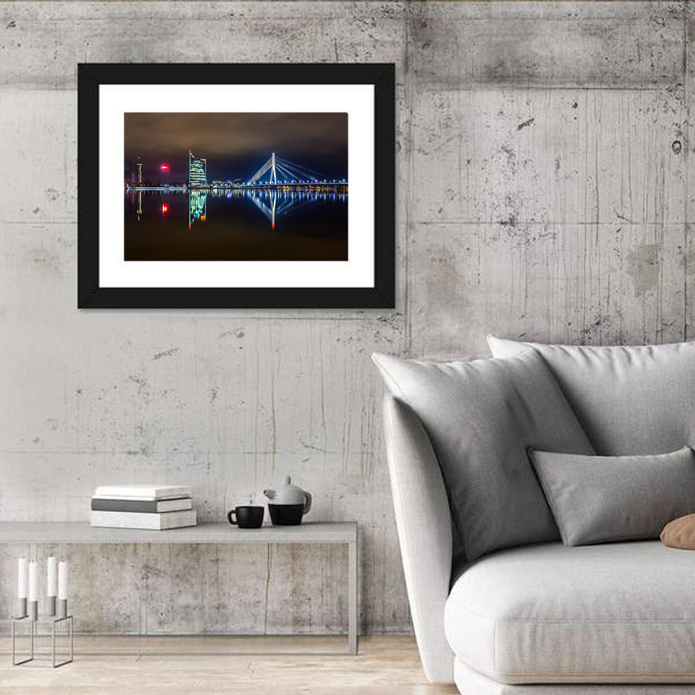 Vanšu Bridge Night Skyline Wall Art in a room, landscape