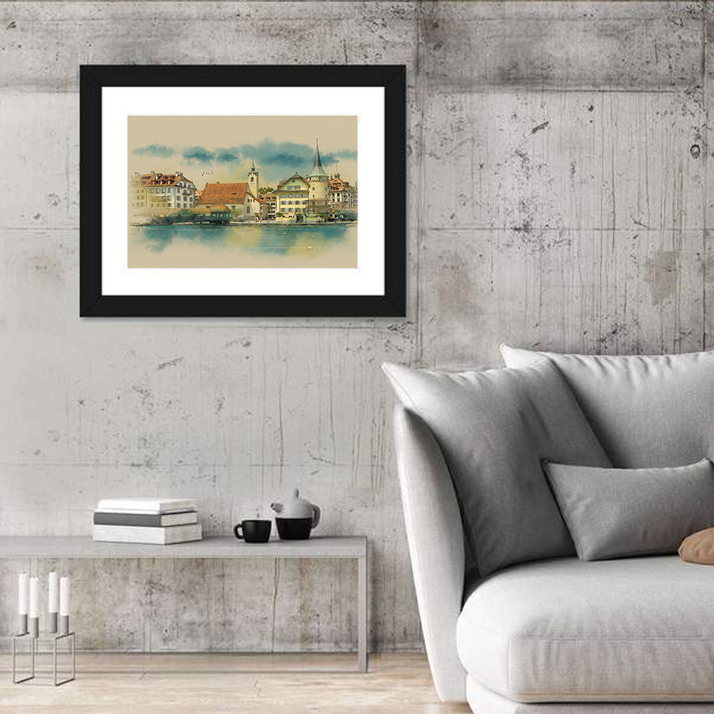 Lucerne Waterfront Sketch Wall Art