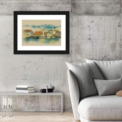 Lucerne Waterfront Sketch Wall Art