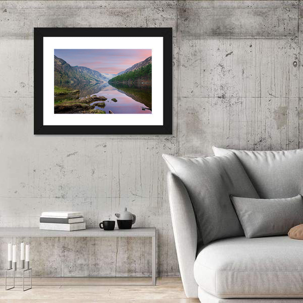 Glendalough Upper Lake at Dusk Wall Art in a room, landscape