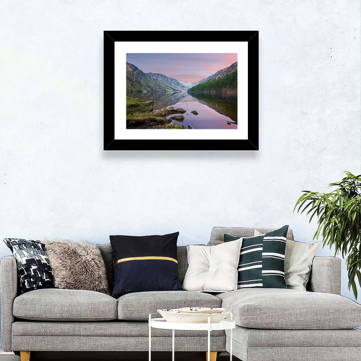 Glendalough Upper Lake at Dusk Wall Art in a room, landscape