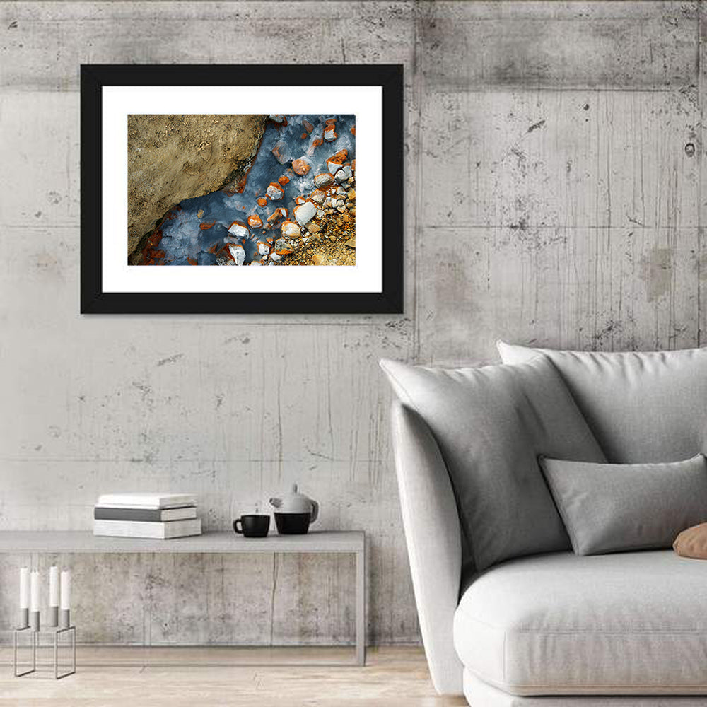 Milky Blue Geothermal Creek Wall Art in a room, landscape