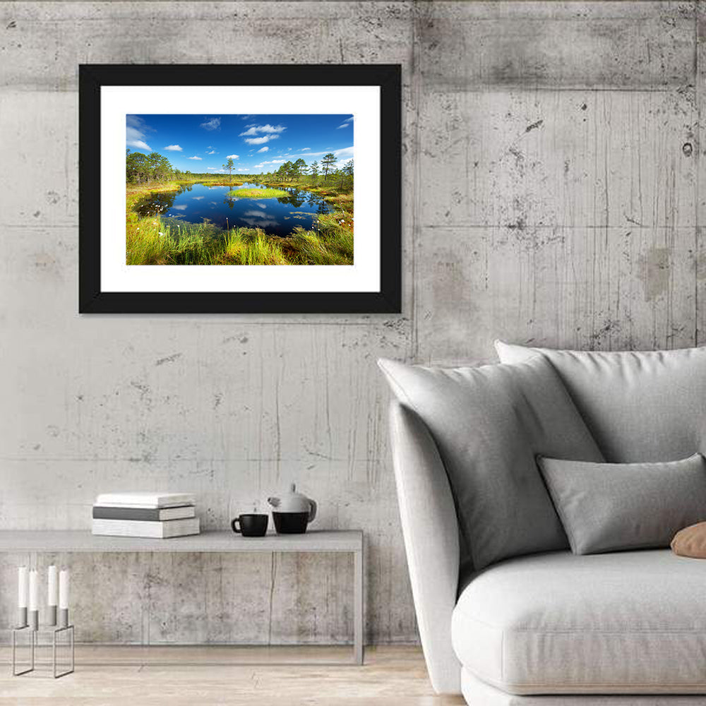 Viru Bogs Reflections Wall Art in a room, landscape