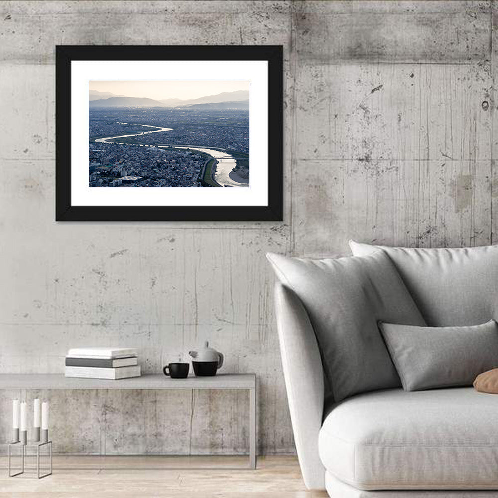 Gifu Aerial River View Wall Art in a room, landscape