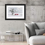 Red Picnic Table in Winter Park Wall Art