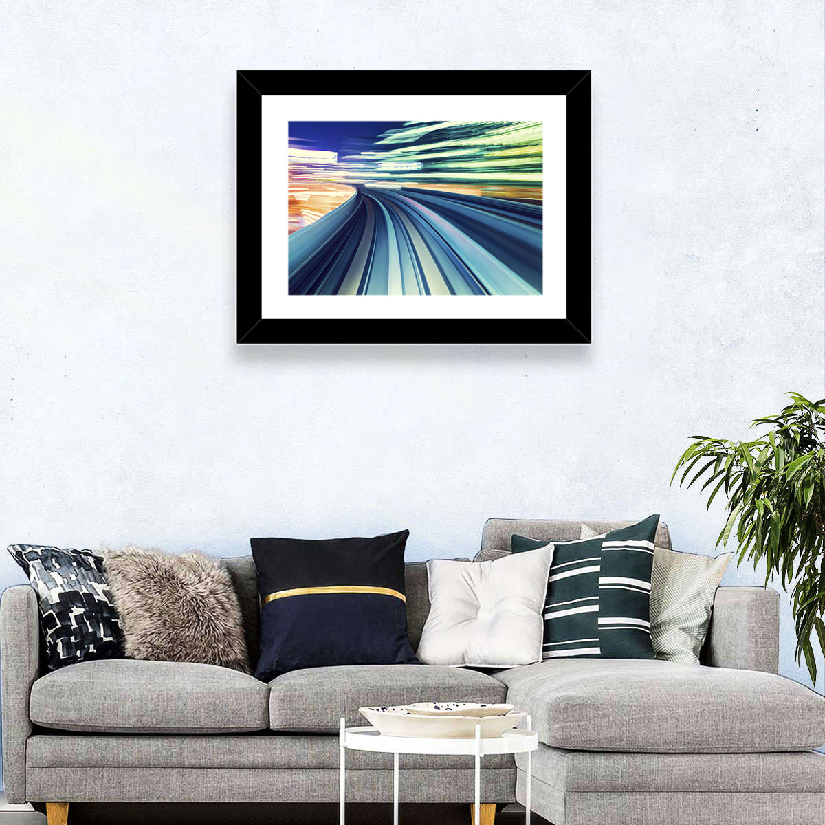Curved Monorail Light Trails Wall Art