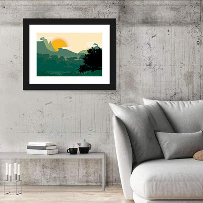 Geometric Mountain Forest Sunrise Wall Art