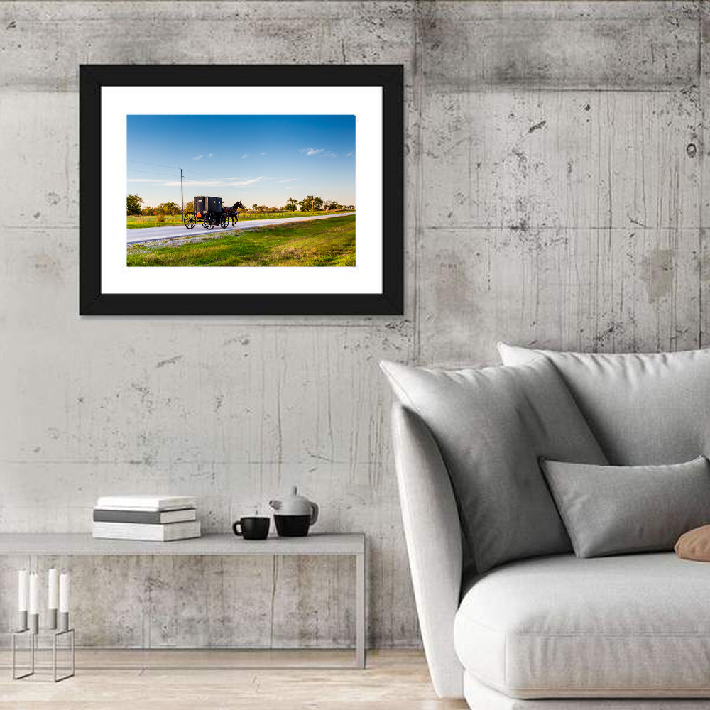 Amish Horse and Buggy, Oklahoma Wall Art in a room, landscape