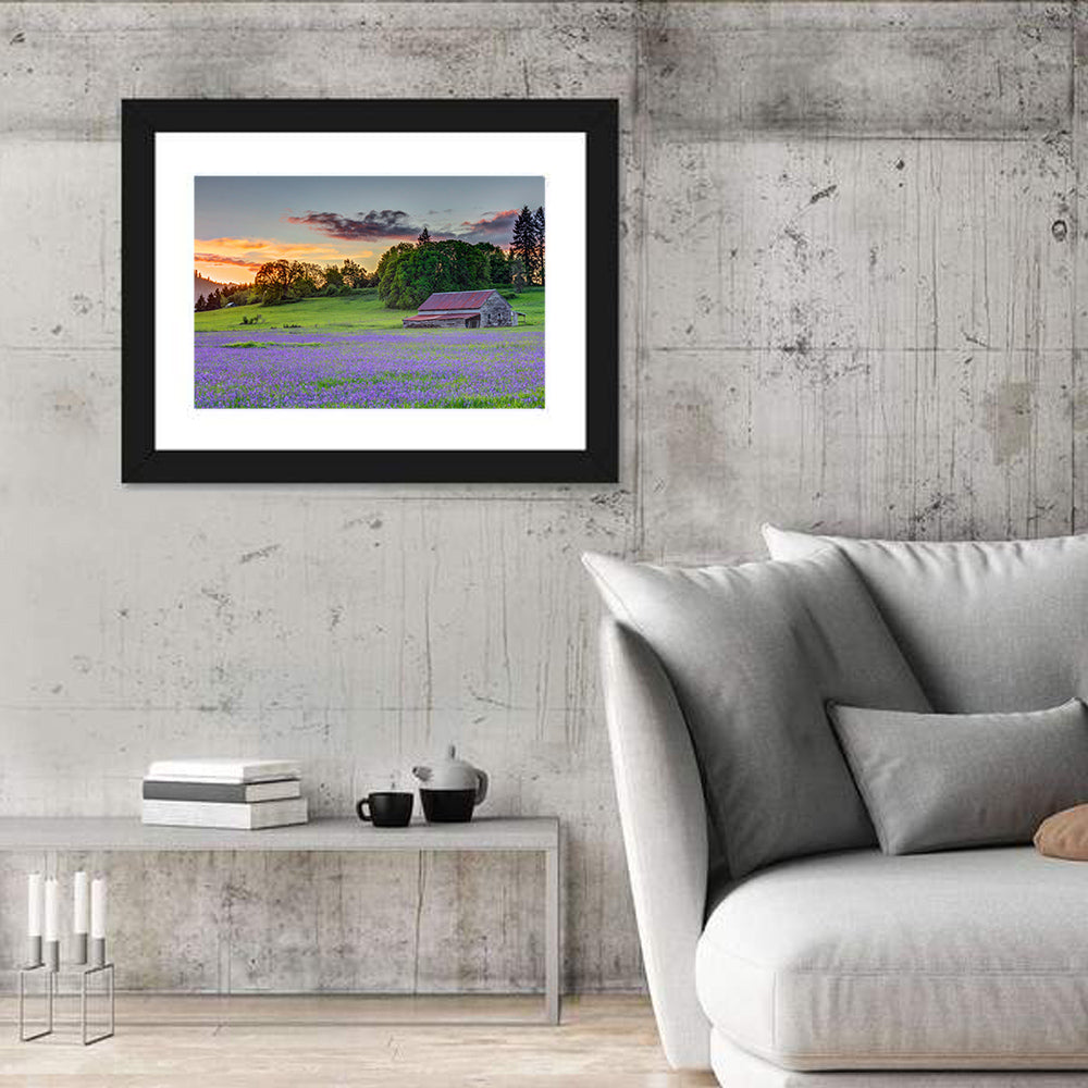 Willamette Valley Barn at Sunset Wall Art in a room, landscape