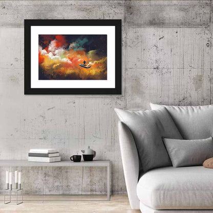Solitary Man in Boat Under Celestial Clouds Wall Art