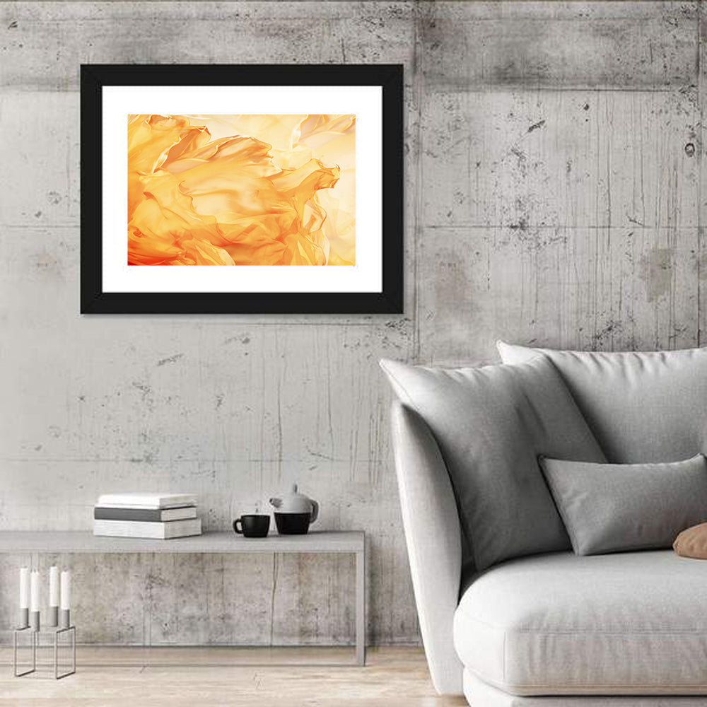 Golden Waving Cloth Abstract Wall Art in a room, landscape