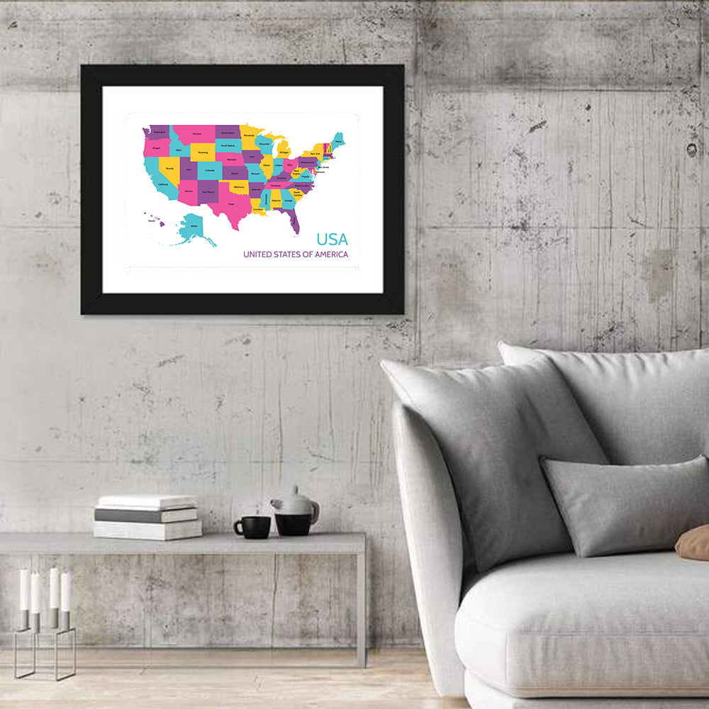 Detailed United States Map Wall Art in a room, landscape
