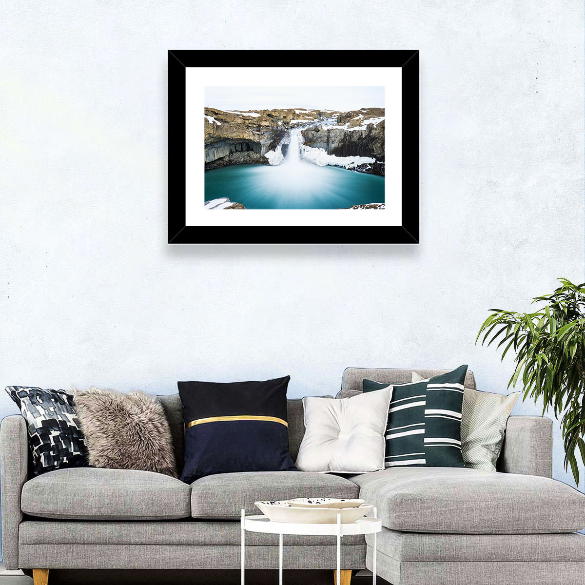 Aldeyjarfoss Basalt Waterfall Wall Art in a room, landscape