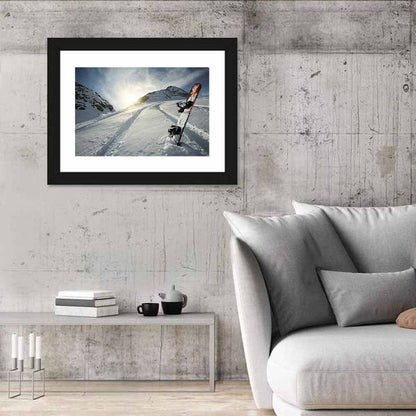 Snowboard on Snow-covered Mountain Slope Wall Art