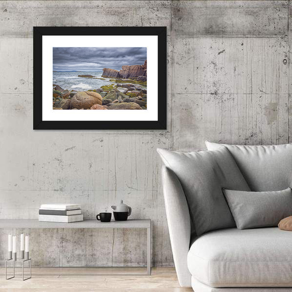 Bar Harbor Rocky Coastline Wall Art in a room, landscape