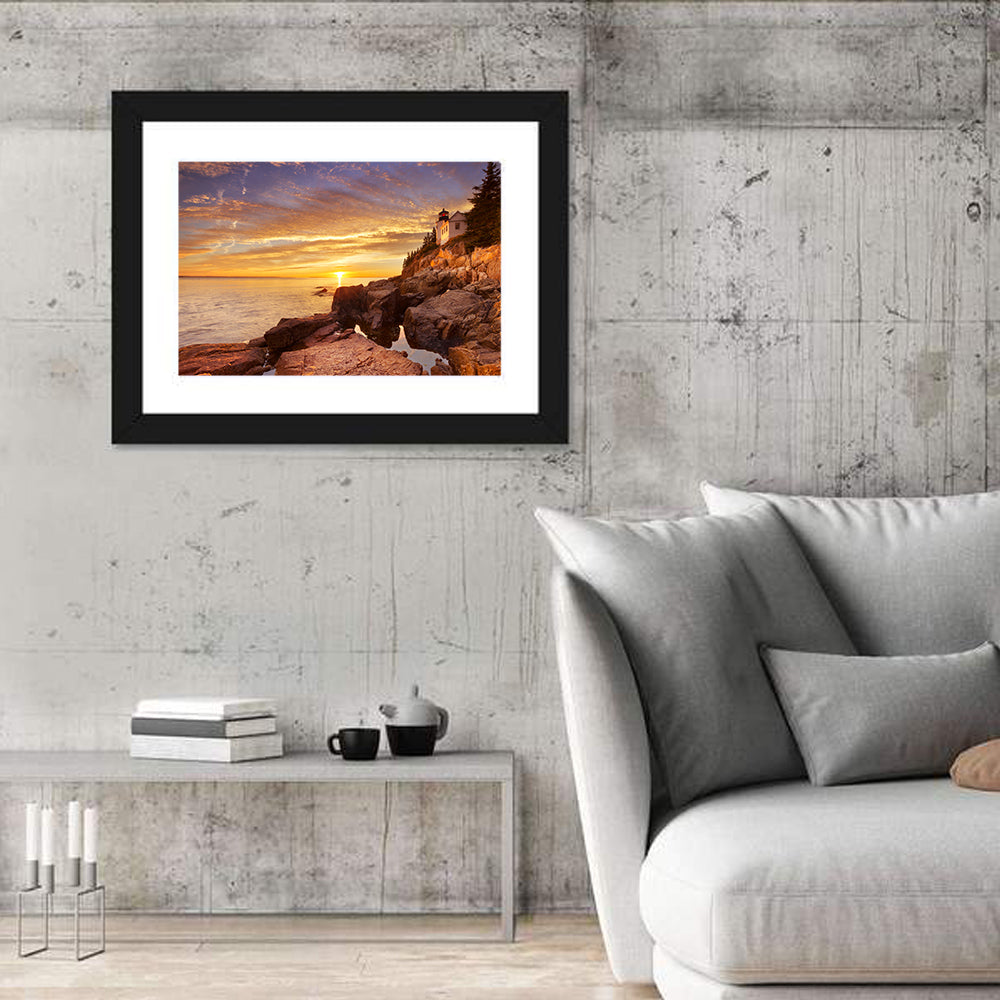 Bass Harbor Head Light at Sunset Wall Art in a room, landscape