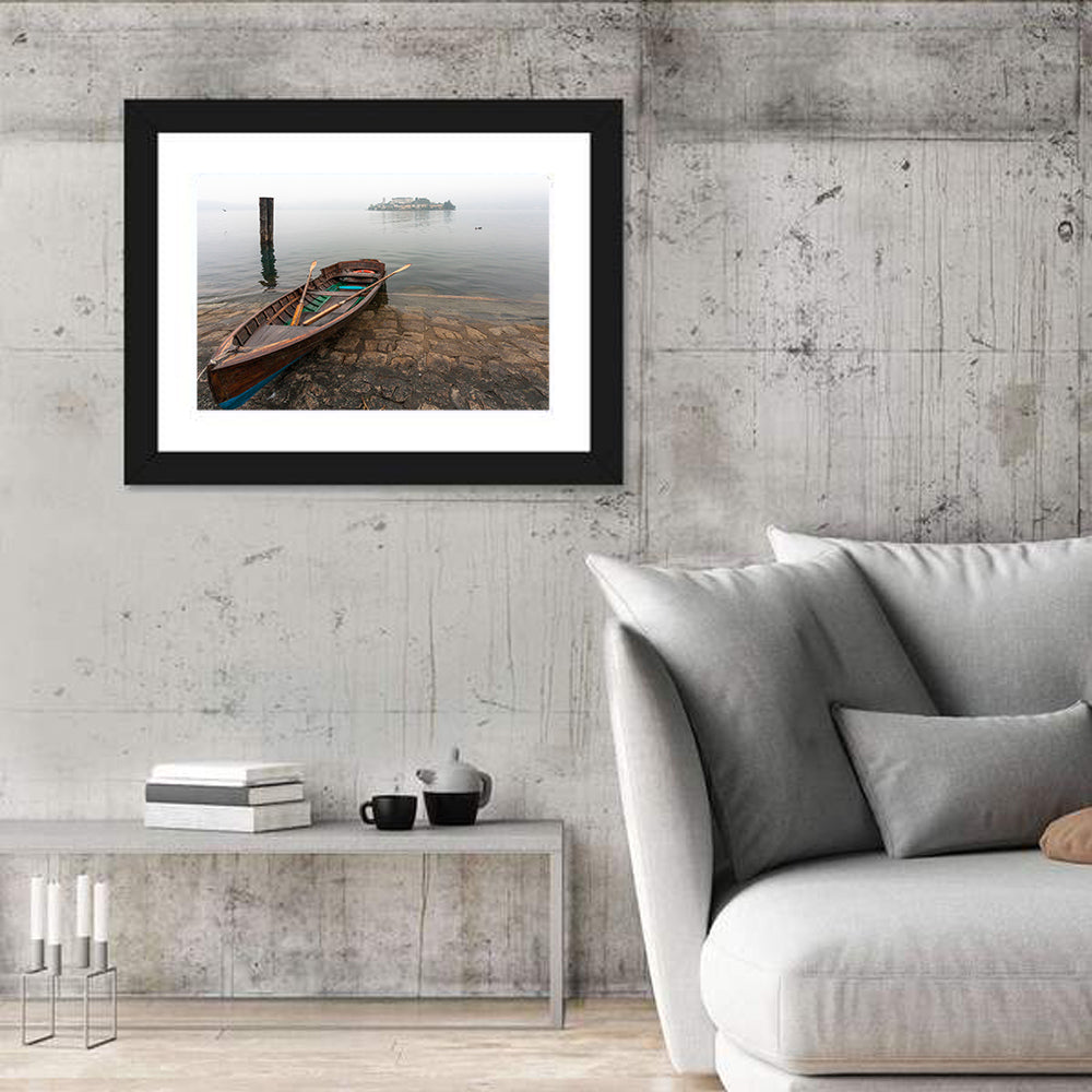 Rowboat on Lake Orta Wall Art in a room, landscape