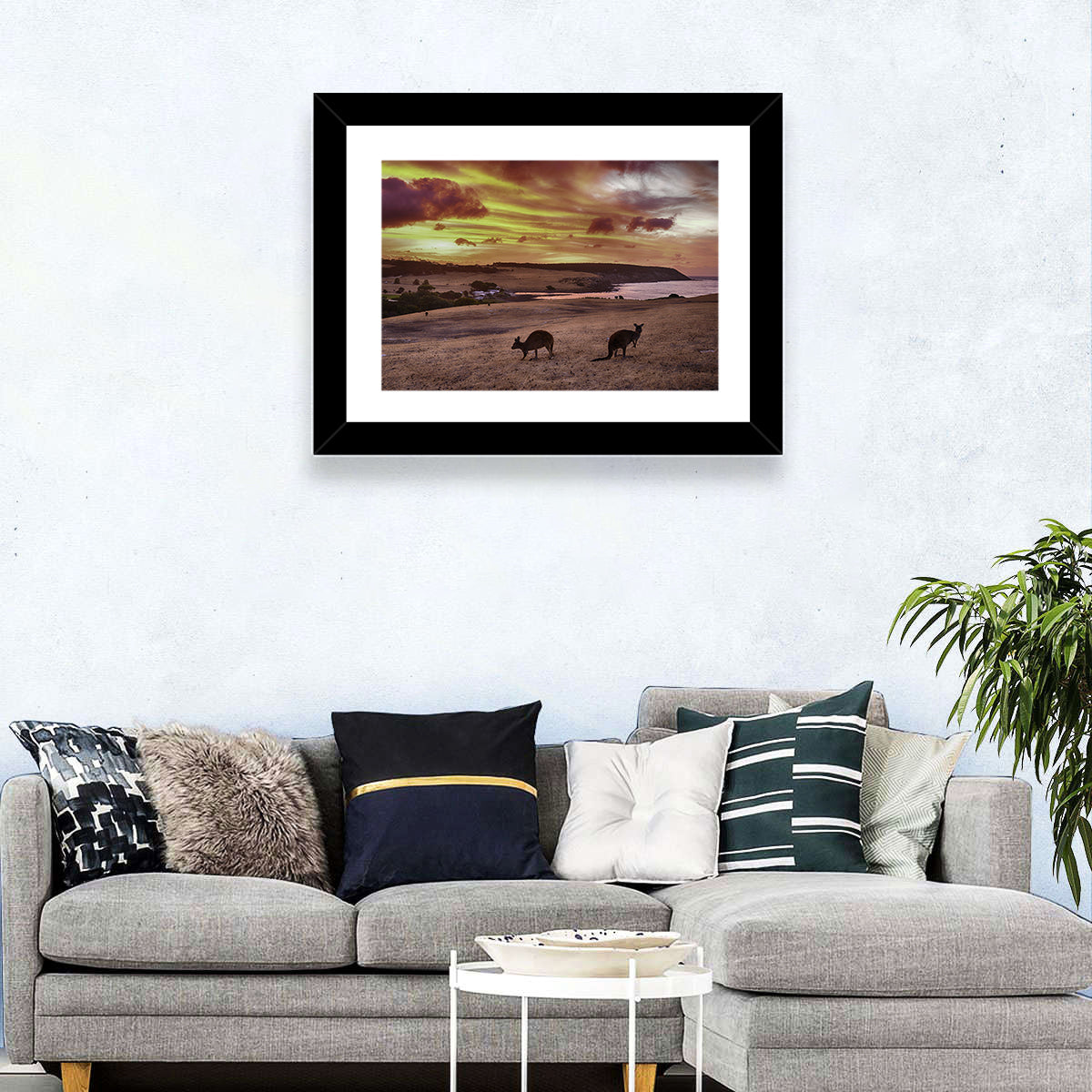 Two Kangaroos at Sunset Coast Wall Art
