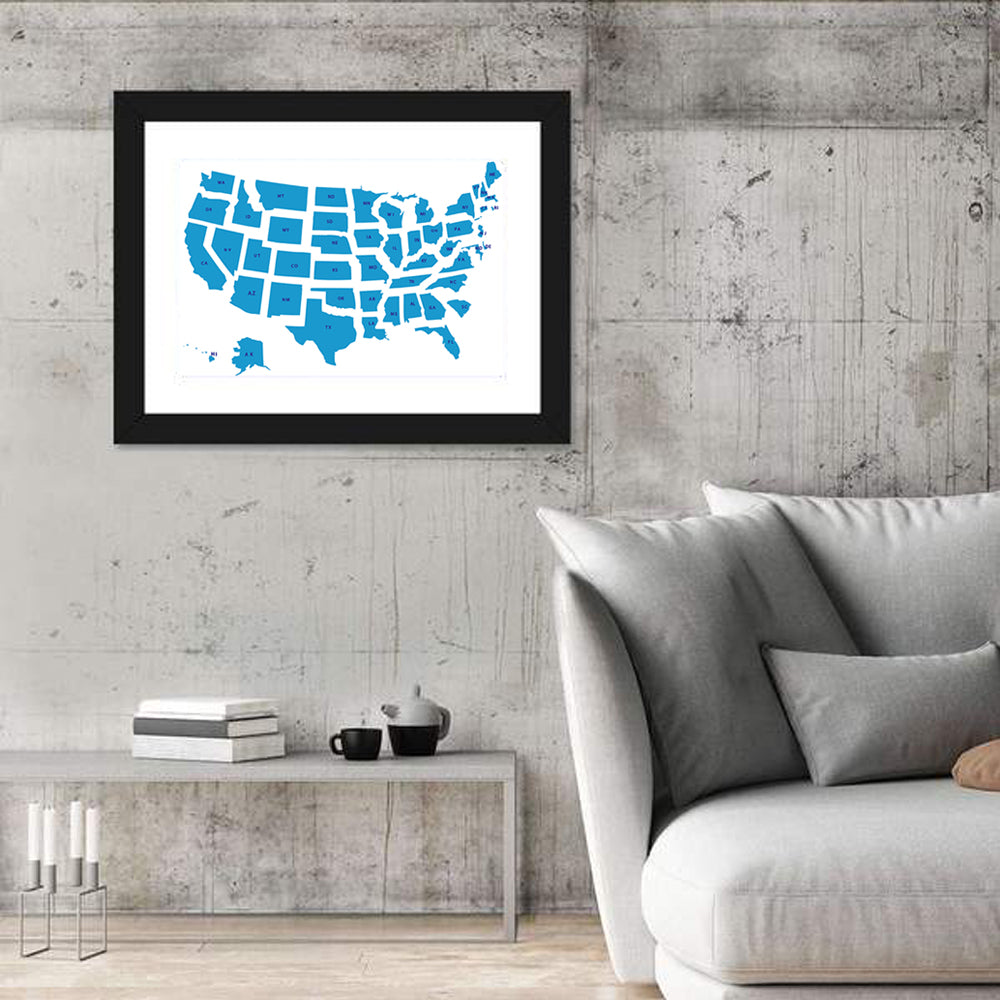 Blue Minimalist USA Map Wall Art