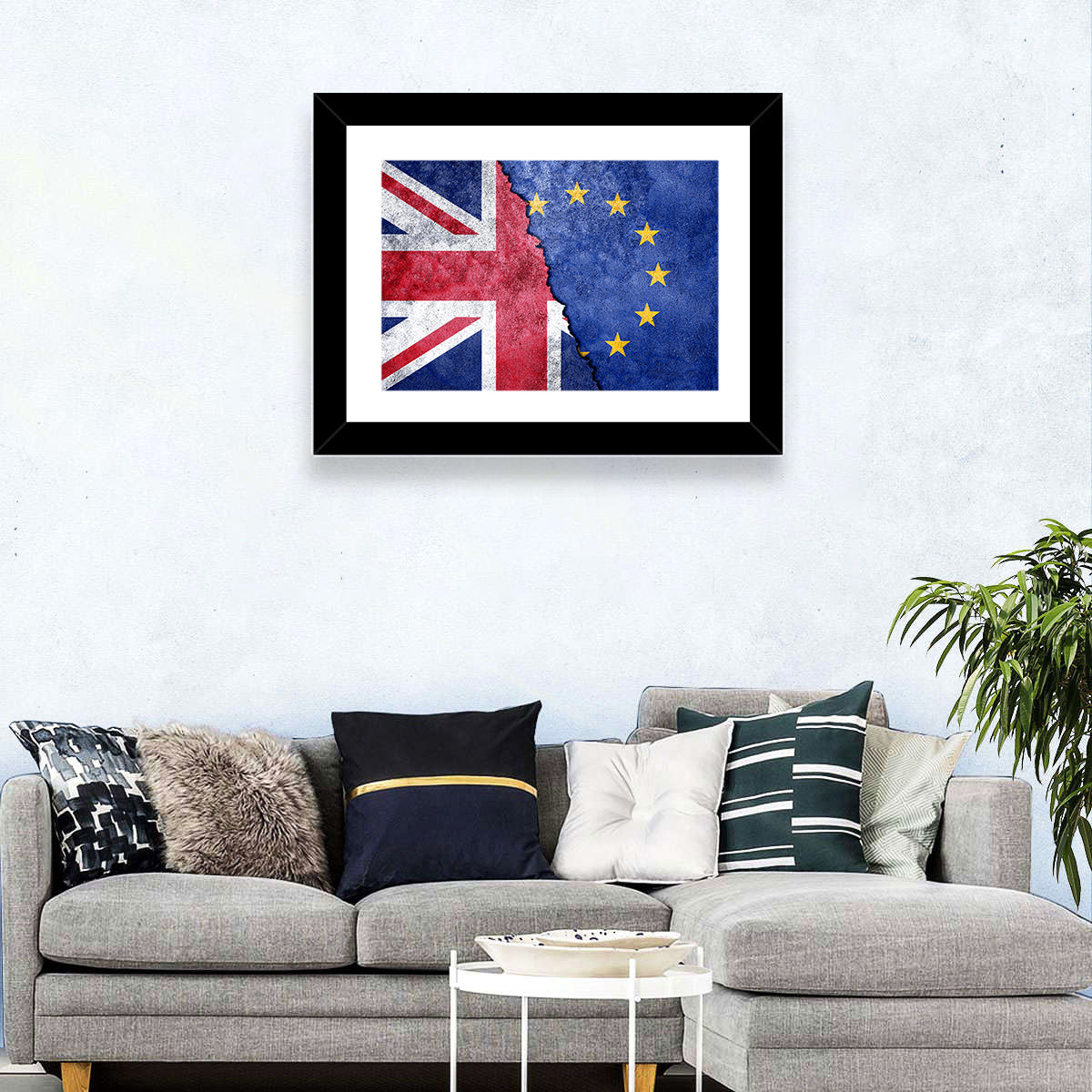 Divided Union Jack and Eu Flag Wall Art