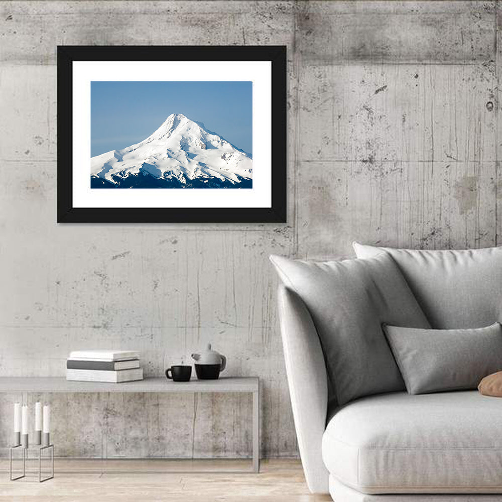 Mount Hood Winter Peak Wall Art in a room, landscape