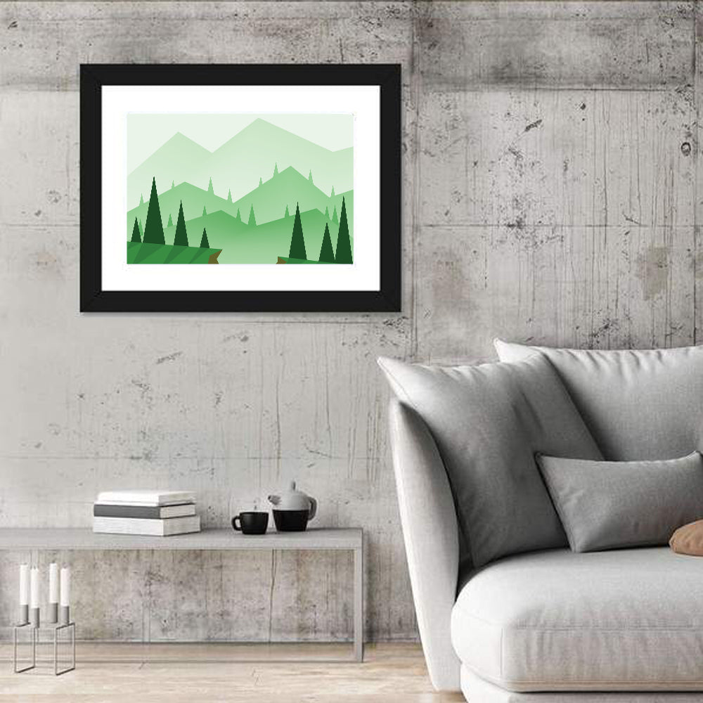 Misty Green Hills Illustration Wall Art