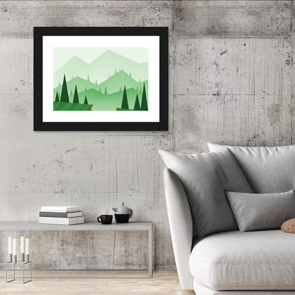 Misty Green Hills Illustration Wall Art