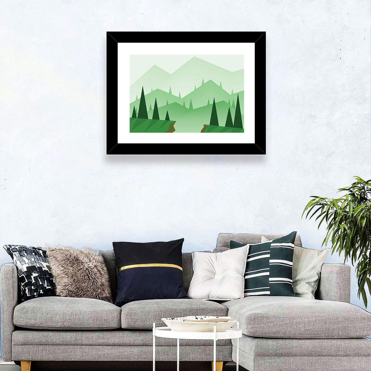 Misty Green Hills Illustration Wall Art