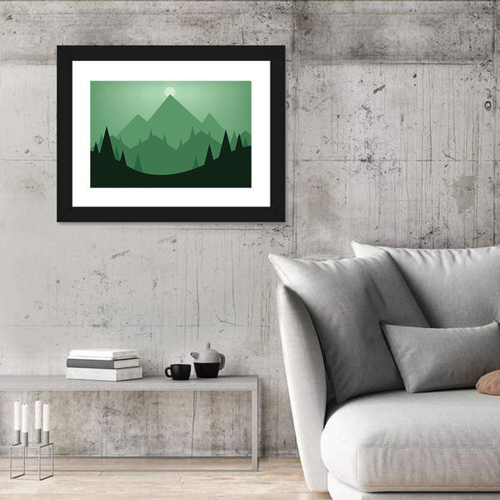 Geometric Mountain Sunset Illustration Wall Art