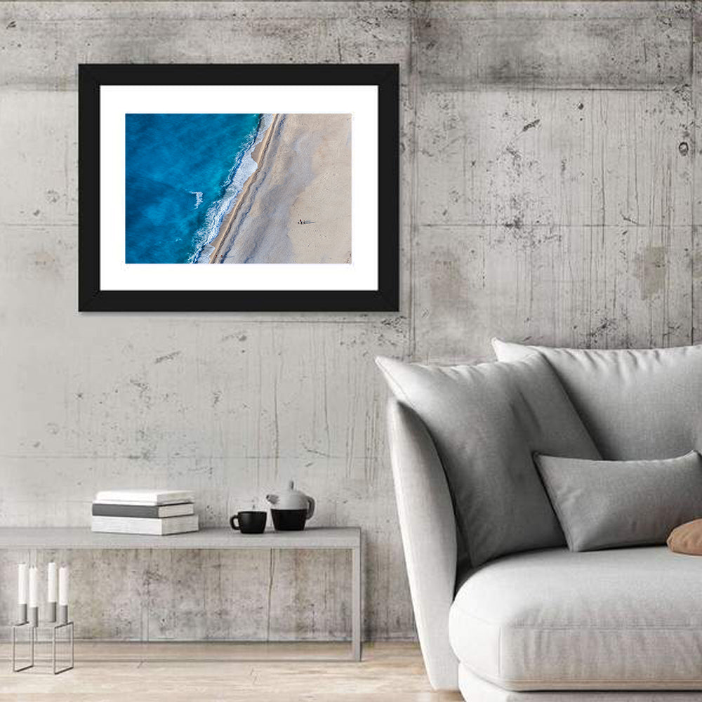 Myrtos Beach Aerial View Wall Art in a room, landscape