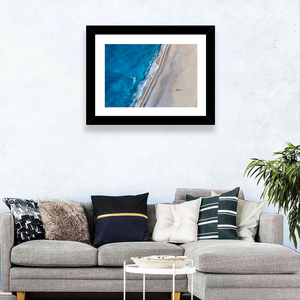 Myrtos Beach Aerial View Wall Art in a room, landscape