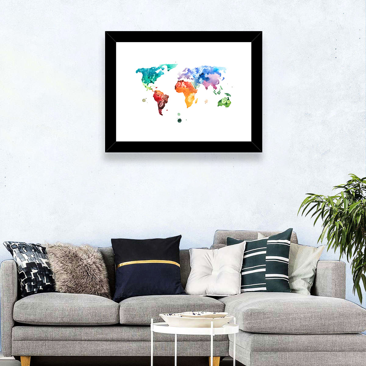 Multicolor Watercolor World Map Wall Art