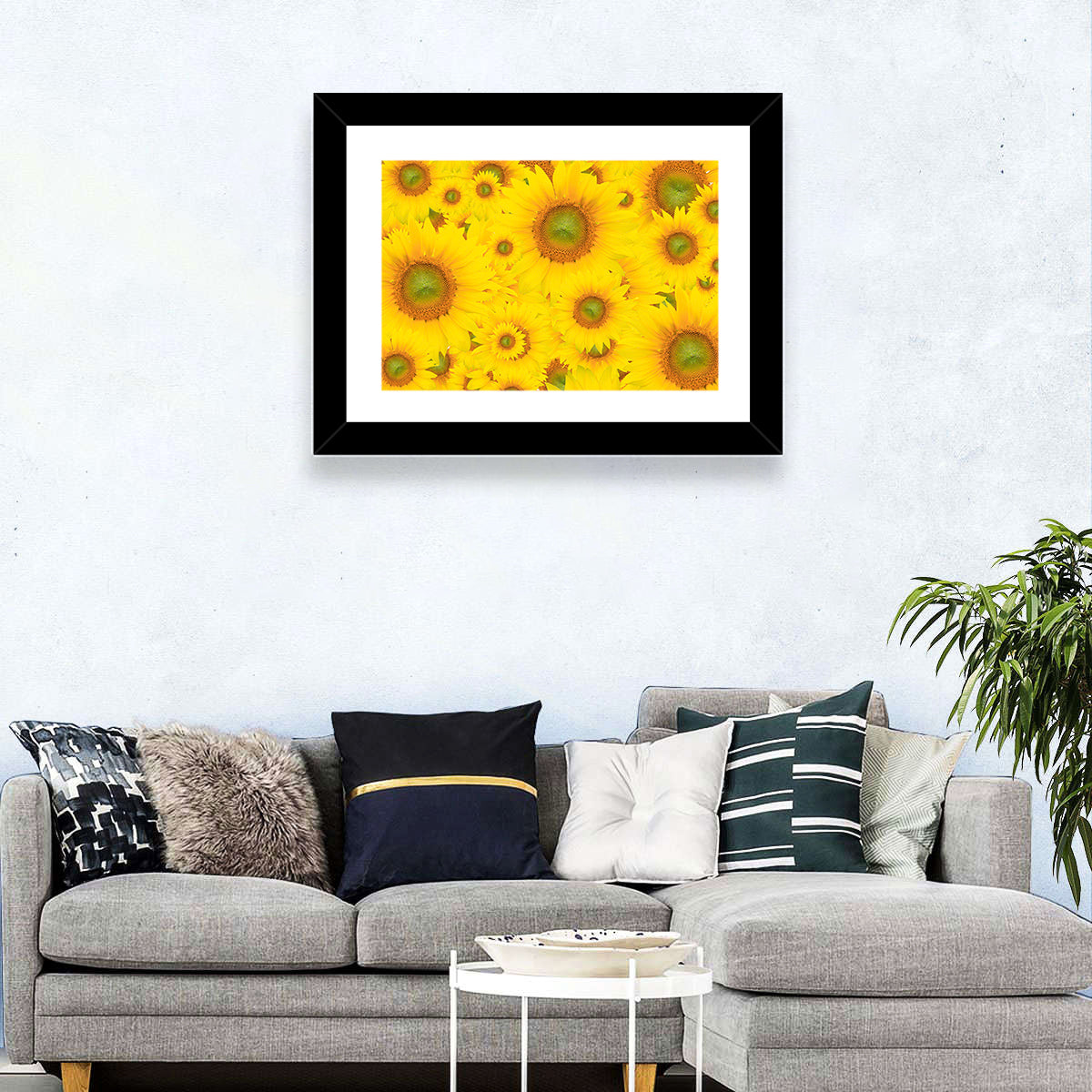 Sunflower Field Close-up in Yellow Wall Art