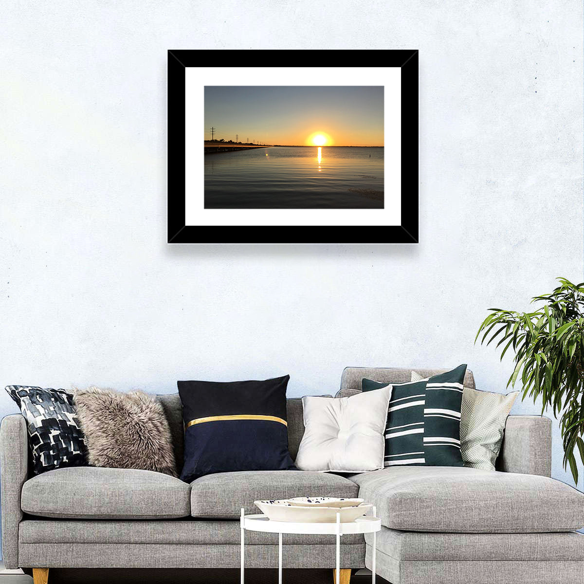Lake Ray Hubbard Sunset Reflection Wall Art in a room, landscape