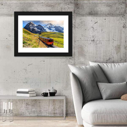 Red Alpine Train at Eiger Wall Art