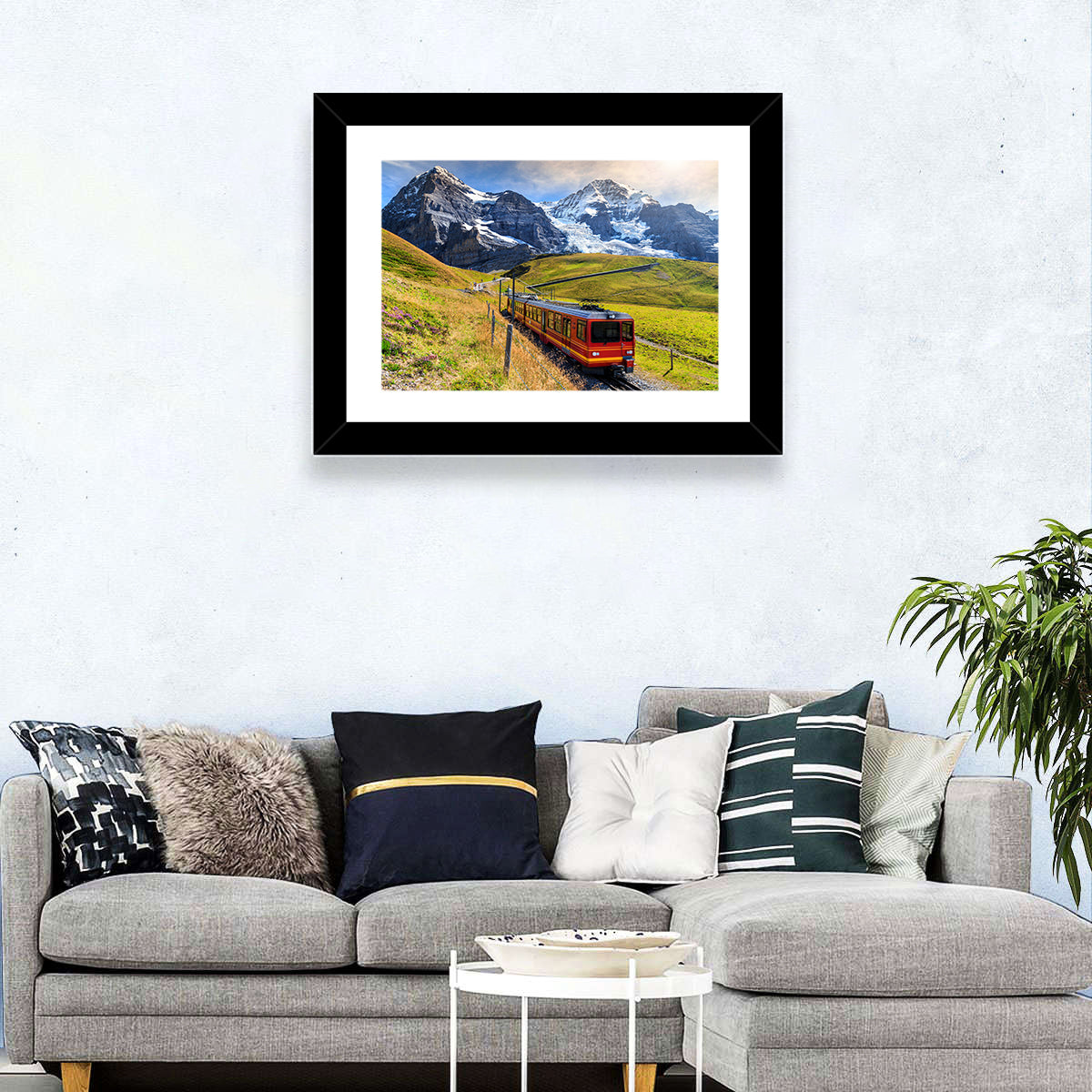 Red Alpine Train at Eiger Wall Art